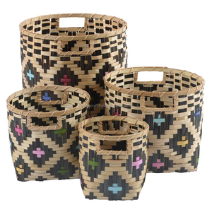 Bamboo Storage <b>Basket</b>, Handwoven Natural Bamboo Planter <b>Basket</b> with Handles Eco Friendly Woven Laundry Storage <b>Basket</b> Wholesale - Product Image 6