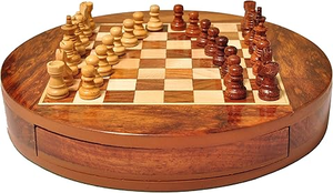Jeu d'échecs rond en bois de 9 pouces avec tiroir et pièces magnétiques en bois de Sheesham, diamètre 9 pouces, pour les plus de 13 ans - Product Image 2