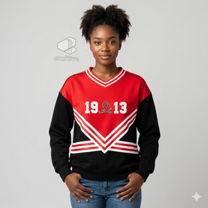Delta |   Sigma |   Sudadera Theta para Mujer, Bordada en Rojo y Blanco, de Algodón y Felpa, Cuello Redondo, Ropa de Hermandad Universitaria - Product Image 5