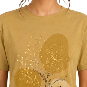 เสื้อยืดคอกลมสีน้ำตาลขี้ม้าพิมพ์ลายดอกไม้สำหรับผู้หญิง ผ้าฝ้าย สไตล์ลำลอง ทรงโอเวอร์ไซส์ ใส่สบายในฤดูร้อน รับผลิตตามแบบ OEM เสื้อผ้าสตรีทแวร์ - Product Image 6