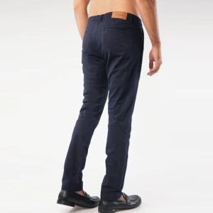 Pantalon Oxford en coton écologique léger bleu marine coupe droite pour homme, taille mi-haute, braguette boutonnée, devant plat, style décontracté chic - Product Image 2