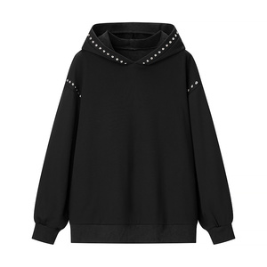 Sudadera con Capucha para Mujer, Estilo Invernal 2026, Moda Urbana Europea y Americana, 100% Algodón, Versátil, Casual, con Remaches - Product Image 1