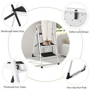 Scala Pieghevole a 3 Gradini, Capacità 150 kg, Gradini e Piedini Antiscivolo, Design Leggero e Salvaspazio in Bianco e Nero - Product Image 6