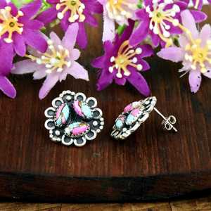 Pendientes de Plata de Ley 925 con Turquesa Natural y Detalles de Algodón de Azúcar, Joyería Artesanal Estilo Vaquera para Mujer - Product Image 1