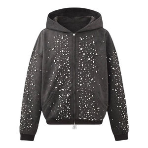 Sweat-shirt à capuche pour homme, imprimé à pois en strass, tricoté en polyester, style streetwear, coupe classique, automne - Product Image 3