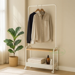 Modern Home Organizer Free Garment Rack Stylish Rolling Wheels Easy Assembly Metal <b>Storage</b> Basket Multifunction Shoes - Product Image 1