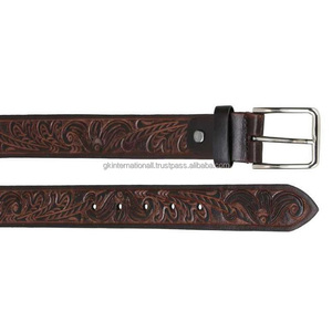 Ceinture d'outillage en cuir occidental de qualité d'exportation pour hommes sculpture à la main et peinture à la main ceinture de cowboy en cuir usiné en relief floral - Product Image 6