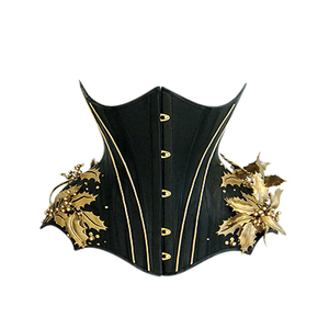 Corsé de Cuero Negro para Mujer con Apliques Dorados de Holly, Moldeador de Control Firme, Talla Adulto - Product Image 1