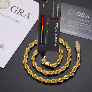 Cadena de Cuerda de Lujo de 6mm con Cierre, Chapada en Oro de 14K/18K, Plata de Ley 925 Sólida, con Diamantes de Moissanita VVS, para Hombre - Product Image 4