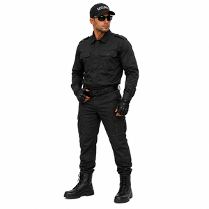 Ensemble uniforme de sécurité en gros : chemise à manches longues boutonnée et pantalon cargo, couleur unie, uniforme de travail personnalisé pour agents de sécurité - Product Image 3