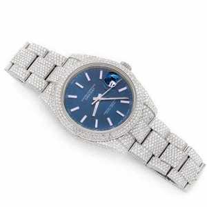 Luxury Iced Out Moissanite <b>Watch</b> <b>Blue</b> Dial Automatic Mechanical Diamond Bust Down Stainless Steel Wristwatch - Product Image 5