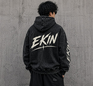 Customized DTG Printing <b>Reflective</b> Winter Embroidered Cotton 460gsm French Terry Acid Washed Men's Streetwear Vintage Oversized - Product Image 4