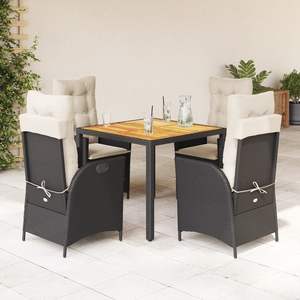 Ensemble de salle à manger de jardin en rotin PE noir avec accoudoirs réglables, taille moyenne - Product Image 1