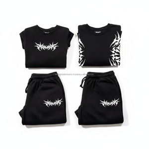 Custom Oversized Fit Casual Winter Hoodies Sweatpants Sets Y2K <b>Tech</b> Printed Embroidered Eco-Friendly 100% Cotton Drawstring Acid - Product Image 2