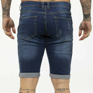Shorts en jean bleu-noir personnalisés pour homme, style streetwear déchiré, coupe skinny, avec poches, pour l'été - Product Image 2