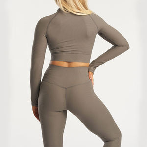 Novedad 2026: Top Corto de Gimnasio Personalizado de Manga Larga, Ropa Deportiva al por Mayor OEM ODM, Transpirable y Acanalado para Entrenamiento y Fitness - Product Image 4