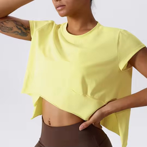 T-shirt court pour femme, design tendance, confortable pour un usage quotidien, coupe ample, sportif, uni, manches courtes, séchage rapide, respirant, 100% coton - Product Image 2