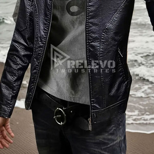 Men's <b>Genuine</b> <b>Leather</b> Bomber <b>Jacket</b> with Washed Finish and Zipper Closure Custom for Design Black - Product Image 6