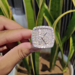 Luxury Iced Out Letter K Moissanite <b>Pinky</b> <b>Ring</b> <b>for</b> <b>Men</b> Hip Hop Bling Statement Jewelry Gift <b>Silver</b> Finish - Product Image 1