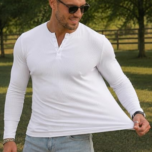 <b>Men</b>’s Ribbed <b>Henley</b> <b>Shirt</b>, High-Stretch Long-Sleeve T-<b>Shirt</b>, Slim-Fit Casual Button-Neck Top for Fall and Everyday Wear - Product Image 5
