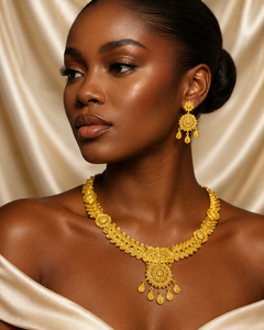 Designer Indian Style African Gold Plated Charm Necklace Set for Nigerian <b>Bridal</b> and Party Wear Fashion - Product Image 3
