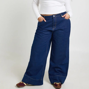 Mejores pantalones vaqueros de mezclilla de tiro alto para mujer, talla grande, de pierna ancha, lavado oscuro, estilo casual, de algodón, largos y holgados, ideales para el verano. - Product Image 1