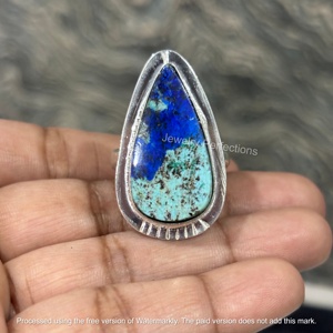 JEWELRY PERFECTIONS <b>Silver</b> Plated Brass Bohemian Pear Shape Channel <b>Set</b> Azurite Gemstone <b>Ring</b> for Women's Engagement Wedding - Product Image 1
