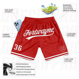 Shorts de basketball rétro personnalisés rouge et blanc pour jeunes et adultes – Logo, nom et numéro personnalisés, imprimés par sublimation, respirants et à séchage rapide - Product Image 5