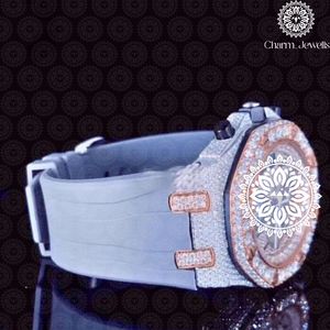 Charm_Jewells Luxury Women's Stainless Steel Round <b>Watch</b> Analog Quartz Movement Sapphire Dial 40mm Diamond Bezel Leather Band - Product Image 3