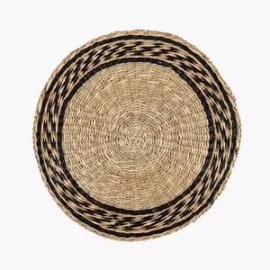 Black Herringbone Seagrass <b>Placemat</b> <b>Round</b> Straw Table Mat Double Border Coaster Decorative Charger Plates Boho Tribal Wall Decor - Product Image 1