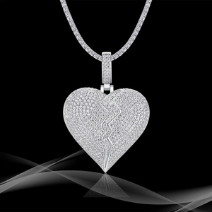 Pendentif Cœur Brisé en Argent 925 Micro Pavé Diamant Givré, Bijou Classique et Tendance, Cadeau pour Lui/La - Product Image 2