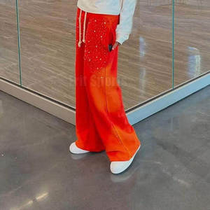 Hot Sale Men Casual <b>Sparkly</b> Rhinestone <b>Flare</b> Pants Mid Waist Slim Fit 100% Cotton Canvas Street Style Eco-Friendly Breathable - Product Image 4