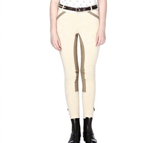 Pantalones de equitación de cintura alta para mujer, elásticos, de tela de spandex/poliéster, con bloques de color, agarre en la rodilla, tejido de punto de 220 g - Product Image 1