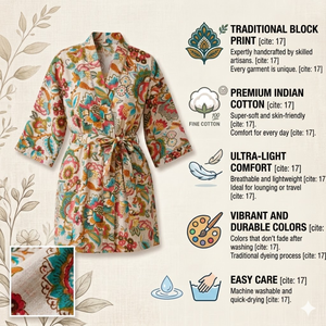Robe kimono en coton biologique à fleurs, vente en gros |   Robe de chambre à imprimé artisanal avec poches |   Ensemble de vêtements de nuit à manches longues et col en V - Product Image 4