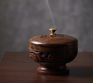 Mango Wood Pedestal <b>Incense</b> <b>Burner</b> Carved Bowl Dome Censer <b>Cone</b> Ash Catcher Holder Wholesale - Product Image 3