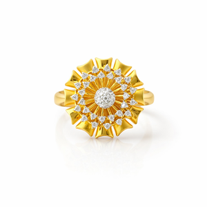 18K Solid Gold Diamond Floral Cluster <b>Ring</b> Sunburst Design <b>Statement</b> Cocktail <b>Ring</b> for Women Elegant Wedding Party Jewelry - Product Image 1