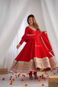 Robe Anarkali en soie Vichitra pure et lourde, brodée de sequins, avec pantalon en micro-coton cousu et dupatta à miroirs MY 103 - Product Image 1