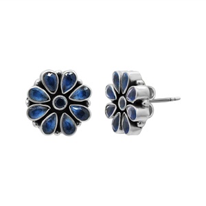 925 Sterling <b>Silver</b> Handmade Floral Stud <b>Earrings</b> Natural <b>Blue</b> Gemstone Gold Plated Cute Wedding Party Style Wholesale - Product Image 4
