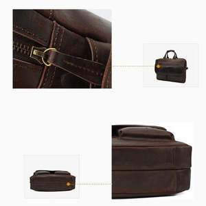 Crazy Horse Leather Casual Briefcase Retro Men Multi Pocket Laptop <b>Bag</b> Rugged Vintage Office Carry with Smart Organizer Design - Product Image 6