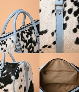 Cowhide <b>Duffel</b> <b>Bag</b> Weekender Travel Gym Tote Black and White Pattern Carry <b>Bag</b> - Product Image 3
