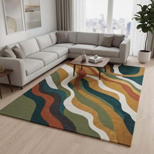 Modern Multicolor Geometric Area Rug Abstract Hand Tufted Rug Styling Home Rug Cozy Rug Wool Rug Livingroom Bedroom Home Decor - Product Image 4