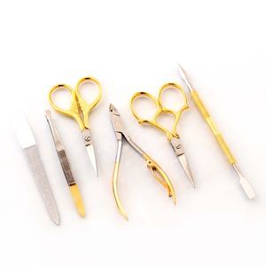 Japanese Stainless <b>Steel</b> Titanium Gold Color Professional Beauty Tools Straight Curved Sharp Point Scissors Manicure Tools - Product Image 6
