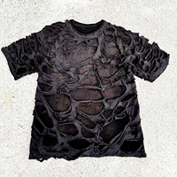 T-shirt déchiré pour homme, style vintage grunge, délavé, surdimensionné, streetwear, décontracté, en coton, tendance