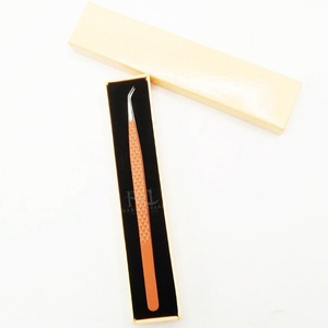 แหนบต่อขนตาปลายเงินเคลือบสีพีชอ่อน สแตนเลส / แหนบเดี่ยว บรรจุกล่องการ์ด - Product Image 1