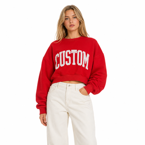 Custom Red Crewneck Sweatshirt Unisex Heavyweight Pullover Streetwear Hoodies For Wholesale Branding & Private Label Production - Product Image 1