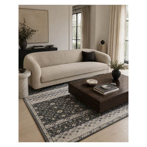 Alfombra Moderna DECORDEC Personalizada, Gris Marfil, de Lana, con Diseño Geométrico Floral a Rayas, Antideslizante y Ecológica, para Hotel, Villa, Sala de Estar - Product Image 4