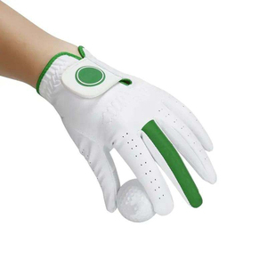Gant de golf blanc avec accents verts, main gauche, cuir véritable, antidérapant, fermeture auto-agrippante, gants de sport unisexes - Product Image 1