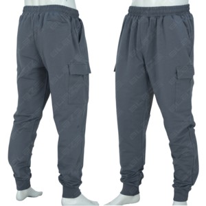 Jogging de sport pour homme en coton fuselé gris foncé avec logo personnalisé, style hip-hop, légers, avec poignets élastiques et fermeture éclair - Product Image 2