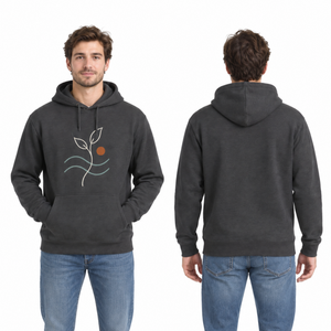 Sudadera con Capucha Gris Oscuro para Hombre con Estampado de Hojas y Ondas, Corte Regular, Diseño Casual con Logotipo Frontal, Sudadera de Algodón Ecológico - Product Image 3