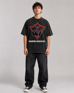 เสื้อยืดปักลายยูนิเซ็กซ์ แบรนด์ Special Warpro Industry คอกลม ทรงหลวม สวมใส่สบาย แขนสั้น สีดำ พร้อมโลโก้สีแดง - Product Image 5
